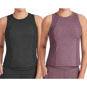 Soft Rib Womens Cropped Tank Set Charcoal Heather and Eggplant Heather, NWT